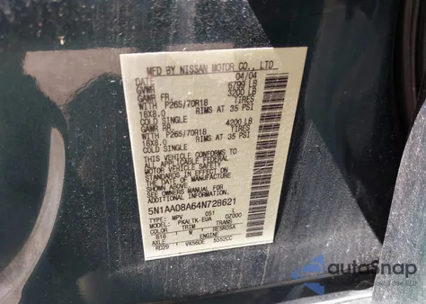 2004 Nissan Pathfinder Armada Se from USA, damaged, VIN 5N1AA08A64N728621